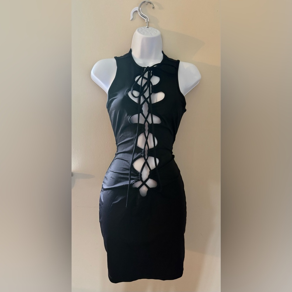 Fashion Nova Black Tie-Up Mini Dress